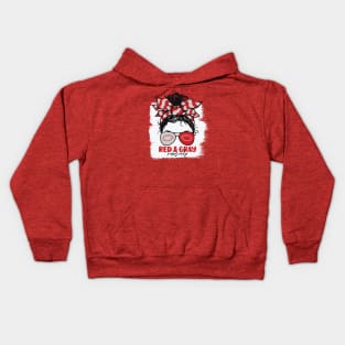 Red and Gray Vibes Only Football Mom Messy Hair Gameday Kids Hoodie
